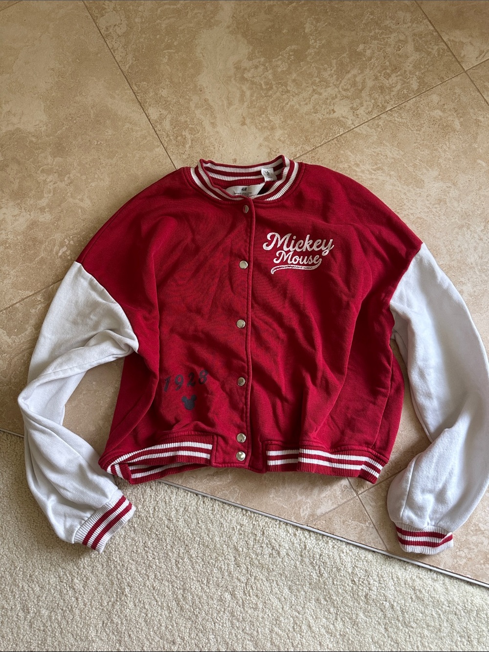 H&M Mickey Mouse Red & White Varsity Jacket